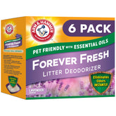Arm & Hammer Forever Fresh cat litter deodorizer packaging in a six-pack.