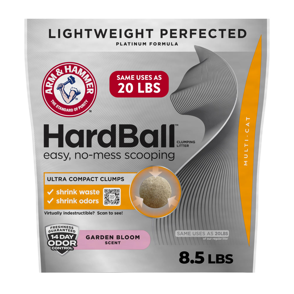 Arm and Hammer HardBall lightweight litter ready for quick, easy scooping with compact clumps.