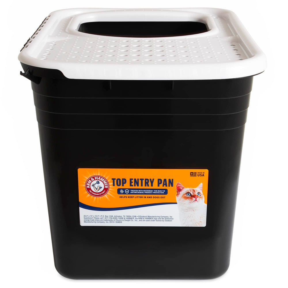 Arm & Hammer Top Entry Litter Box, front view, helps keep litter contained for a cleaner home.