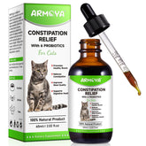 ARMOYA Cat Constipation Relief bottle showing easy administration for gentle digestive support