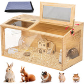 AronYada chewproof wooden hamster cage with 40-inch frame and safe build for nibbling pets
