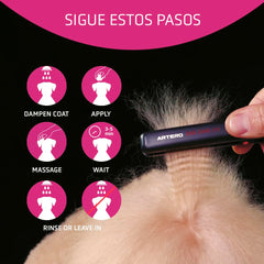 Groomer detangles with Artero Protein Vital on the coat.