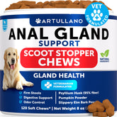 Artullano Bye Scoot bag front showing convenient anal gland support for dogs.