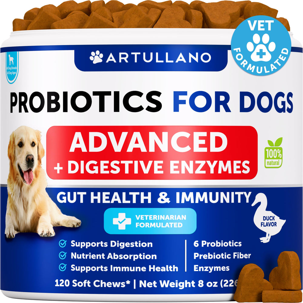 Artullano dog probiotics soft chews duck flavor support gut health