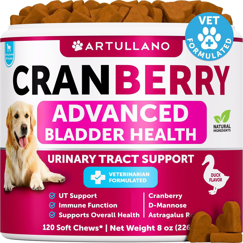 Artullano Dog UT Treats cranberry chews support daily urinary balance and wellness.