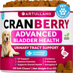 Artullano Dog UT Treats cranberry chews support daily urinary balance and wellness.
