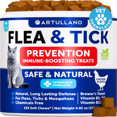 Artullano flea treatment cats chews pack; convenient daily prevention.