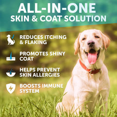Artullano Omega-3 dog chews duck-flavor closeup highlighting tasty skin support.