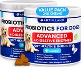 Artullano Probiotics for Dogs bottle with duck-flavored chews for gut support.