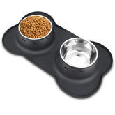 AsFrost stainless steel dog bowls with silicone mat for mess-free meals