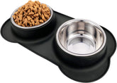 AsFrost stainless steel dog bowls with no-spill silicone mat for large dogs
