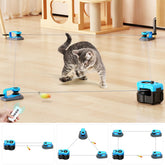 AsFrost sky-blue upgraded interactive cat toy, front view, indoors for energetic chase fun.
