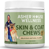 Asher House Wellness Skin & Coat Chews bottle pour supports healthy skin and a shiny coat