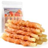 ASMPET dog treats: chicken-wrapped cod sticks in a bag for training rewards.