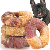 ASMPET Donut Treats front view with chicken and duck wrapped rawhide chew for dental care