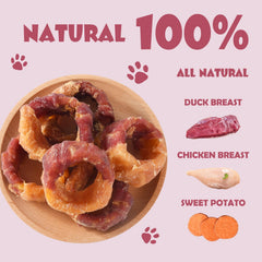 ASMPET donut close-up reveals real chicken and duck wrapped in potato.