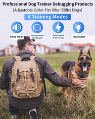 Asrcs dog shock collar with remote, side view, ergonomic wear.