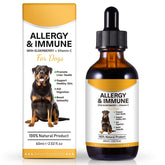 ASUSXCLI Allergy Relief Drops for Dogs bottle pour demonstrates easy dosing for daily comfort