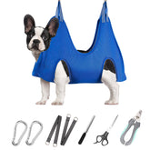 ATESON pet grooming hammock in use for small dogs and cats at home for nails and grooming.