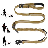 Atiansen detachable heavy-duty tactical dog leash with bungee absorbing shock during outdoor walks.