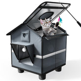 ATKTTOP outdoor cat house with raised base shows dry, elevated interior for comfort.