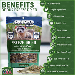 Atlantic Rush single-ingredient ferret snacks provide high protein for active, growing ferrets.