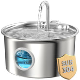 ATMZIQXR cat water fountain front view highlighting durable stainless steel and quiet operation.