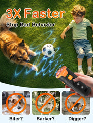 ATVIOO dog bark deterrent emitter close-up with three ultrasonic emitters for stronger cues.