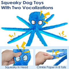 ATZNZIK octopus blue squeaky toy for chewing and tug games