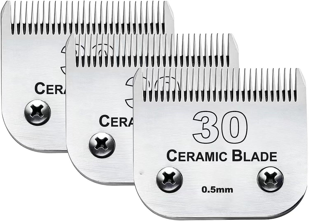 Audoc 3Pcs 30-blades for dog grooming with ceramic and stainless steel for smooth cuts.