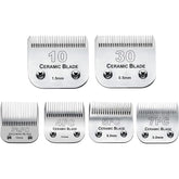 Audoc 6-pack dog grooming blades laid out for precise clipping.