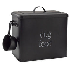 AuldHome Design retro dog food canister in black, front view for easy dry food storage