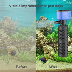Aulofee filter shows water cascading, illustrating strong, steady circulation.