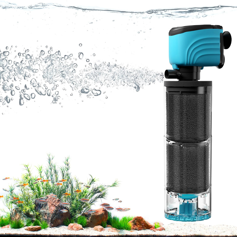 Aulofee submersible filter setup shows easy install for 50-150 gallon tanks.