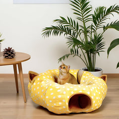 AUOON Cat Tunnel Bed hanging ball enhances interactive play.