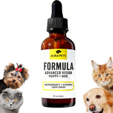 Aura Pets Vision Formula bottle shows daily dog eye support