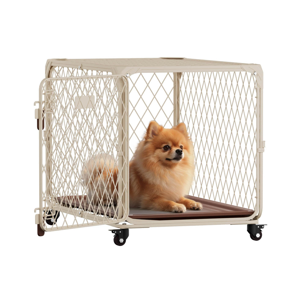 Aurapaws 30-inch crate front view highlights diamond mesh for bite resistance
