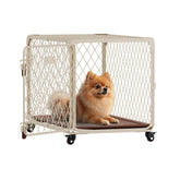 Aurapaws 30-inch crate front view highlights diamond mesh for bite resistance