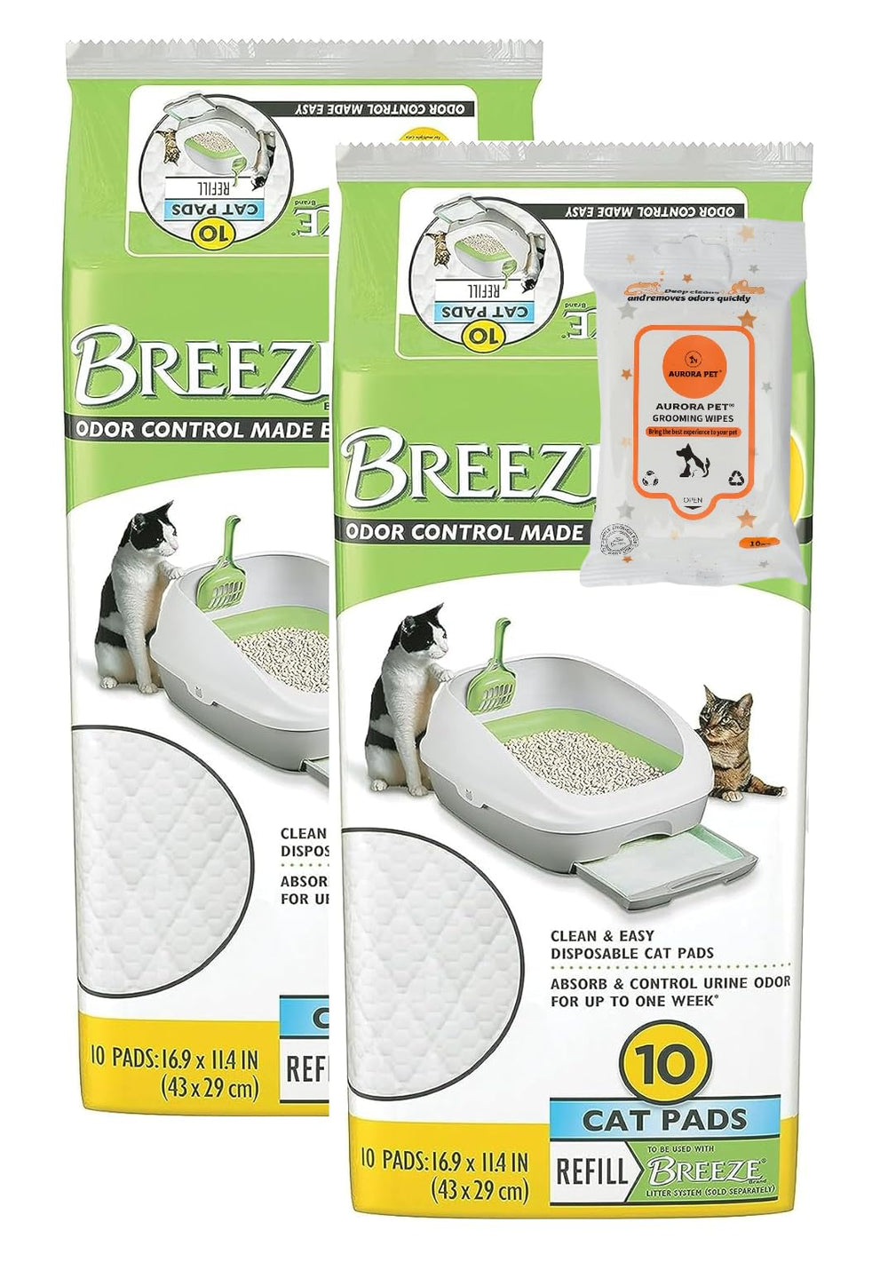 Aurora Pet Tidy Cat Breeze Pads refill pack with two 10-count liners for odor control.