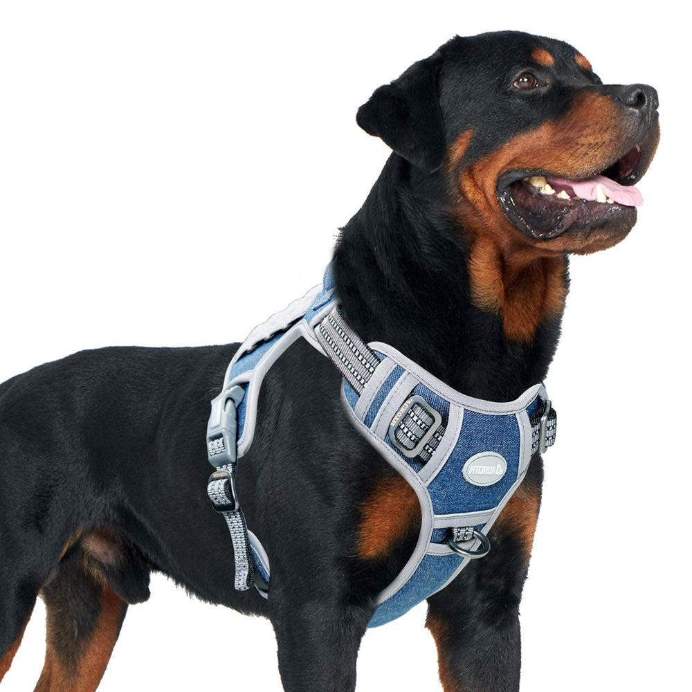 AUROTH Tactical Dog Harness denim blue front view with quick-release buckles for easy on/off