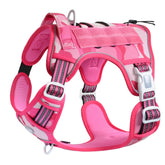 AUROTH tactical dog harness pink camo front view with adjustable straps and secure fit.