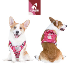 AUROTH tactical dog harness pink camo side view shows Molle compatibility.
