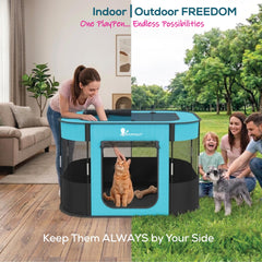 AVENTURTAILS playpen breathable-mesh-roof-access promotes airflow and easy visibility for pets.