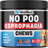 Avid Paws No Poo Chews bottle shown for easy daily supplementation supporting digestion