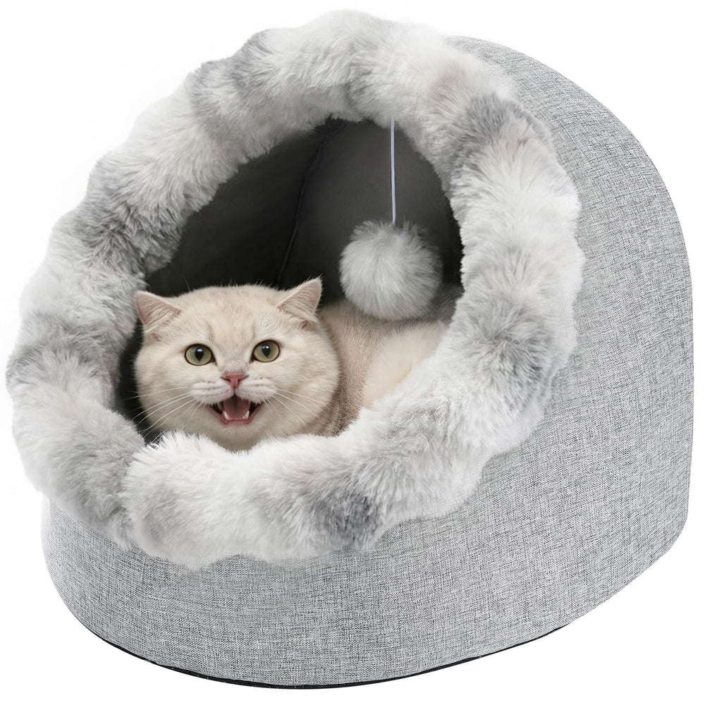 Avont cat bed cave with warm plush fabric for cozy naps.