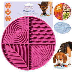 Awoo Paradise lick mat with suction on floor for extended mealtime