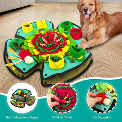AWOOF Snuffle Mat folded into a bowl for easy serving and storage