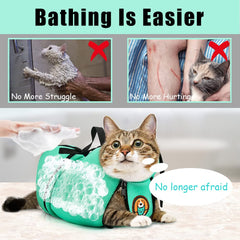 AWOOF cat grooming bag drawstrings closed to secure your cat