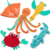 AWOOF crab toy with squeaker for interactive fetch and chewing fun.