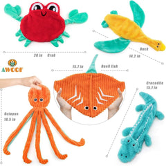 AWOOF devil fish toy with multiple squeakers for active chewing.
